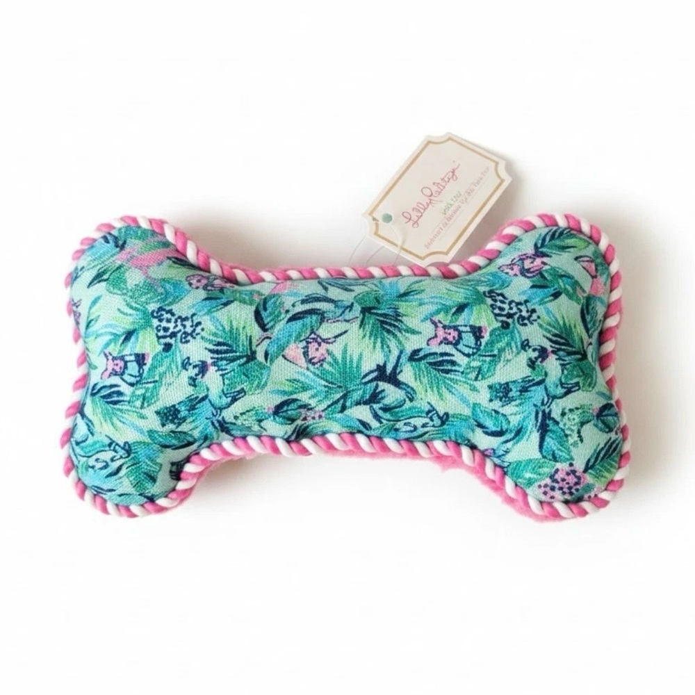 NWT Lilly Pulitzer Squeaky Dog Toy Barking up the Palm Tree Bone One Size S M L